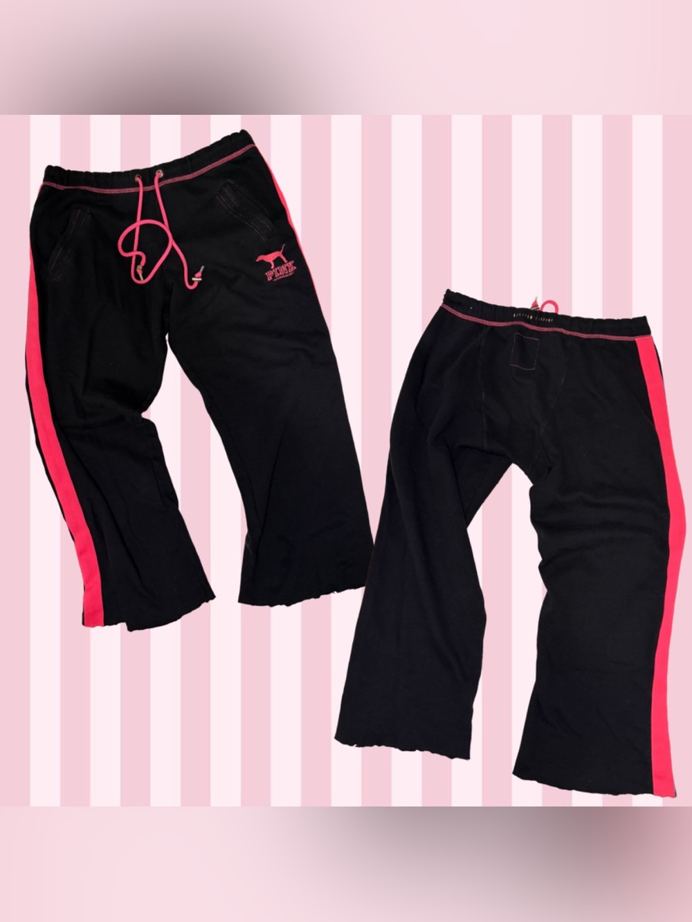 PINK Victoria's Secret Black Track Pants with Pink Trim